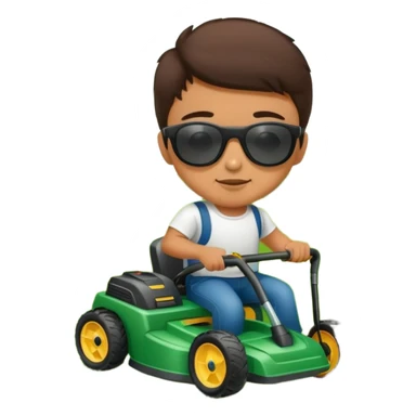 Mexican kid with lawnmower wearing sunglasses sticker