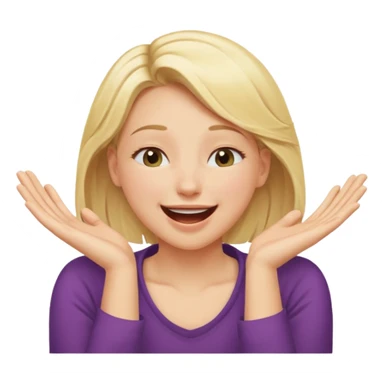 Happy blonde girl with eyes closed and mouth wide open and hands cupped around her neck - her eyes are squinty with excitment mo sticker