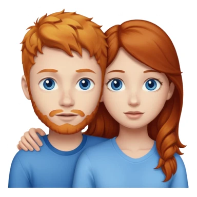 Ginger boy without beard hugging brunette girl. Both have blue eyes.  sticker