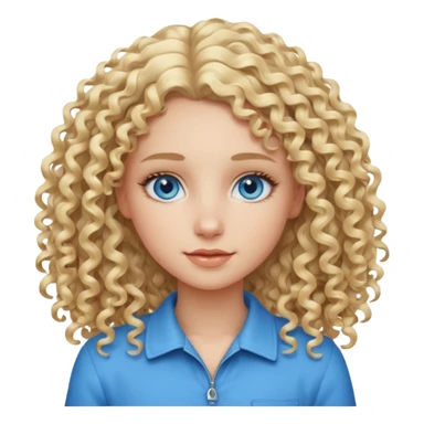 Cool blond curly girl blue eyes. Cooler color blond hair. Longer hair sticker