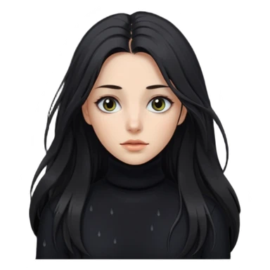 Mujer pelo oscuro y muy largo con unos mechones saliendo ojos oscuros y muy atractiva y con jersey de invierno de cuello vuelto sticker