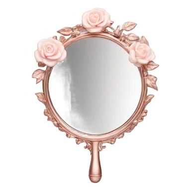 Handheld mirror with a floral antique aesthetic. Rose gold color sticker