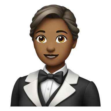 a female butler with a professional and elegant demeanor. She has her hair neatly tied in a ponytail and wears a classic butler uniform, including a tailored vest, crisp white shirt, and bow tie. sticker