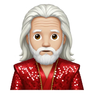 Moses from The Bible with long white hair, red sequin outfit sticker