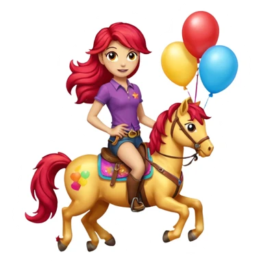 sunset shimmer mlp holding colorful balloons tied to its saddle, looking cheerful. sticker