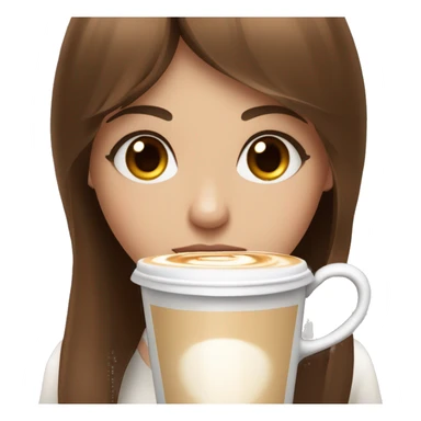 Chestnut brown straight haired with bangs girl with hazel eyes and pale skin sipping a latte  sticker