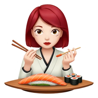 This girl with dark red hair eating sushi sticker