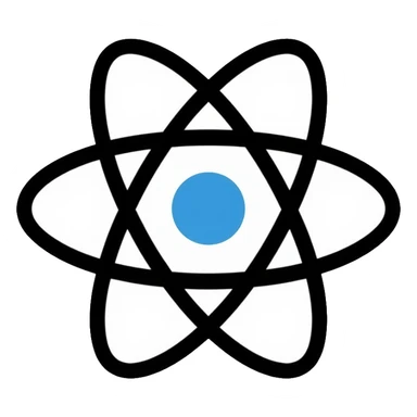 React JS logo, atom symbol with three elliptical orbits and a nucleus in the center sticker
