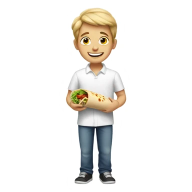 smiling boy in white shirt eating a burrito  sticker