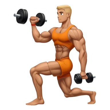 side-view bodybuilder dumbbell lunges sticker