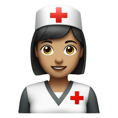short black straight hair female nurse with red cross sign hat wearing dress sticker