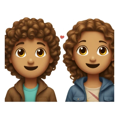 Boy with brown curly hair kiss a girl with brown long hair and a heart is over the heads  sticker