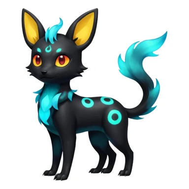 Shiny Fiery Dark Glowing Ethereal Eldritch Cool Edgy Badass Punky Aural Iridescent Fluorescent Bioluminescent Umbreon-Amaura-Salandit-Litten-Flareon-Fakémon-fusion (full body) with pattern markings sticker