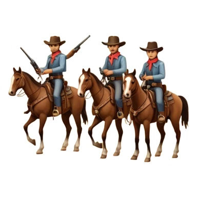 Icon for Western: A vintage movie poster-style design with cowboys on horseback, dusty desert landscape, and a setting sun. Include cowboy hats, revolvers, and an old saloon. The design should have bold typography and a retro cinematic feel. Transparent background. sticker