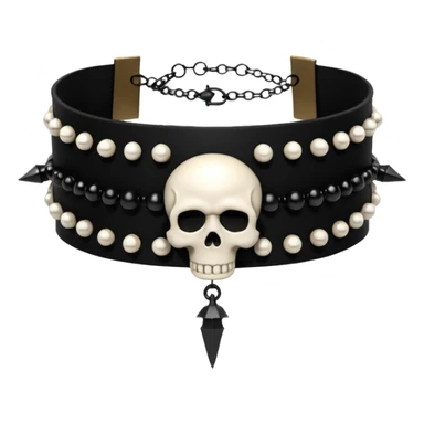 Victorian black beaded choker with skull and spikes sticker