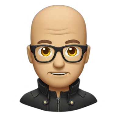 Angry bald man glasses, leather jacket sticker