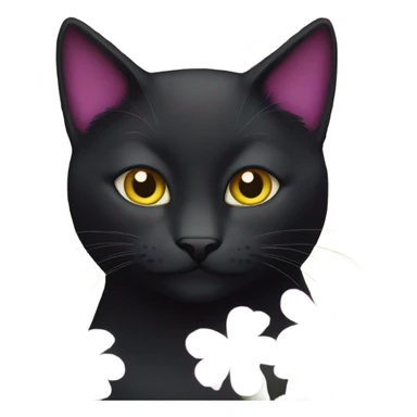 Black cat yellow eyes with pink and purple flowers  sticker