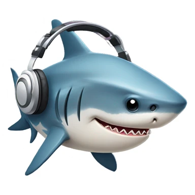 sad shark wearing headphones sticker