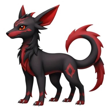 Dusky Soot-Black and Crimson-Gleaming Ember-Veined Gothic Draconic Houndour-Umbreon-Zoroark-hybrid creature (full body) sticker