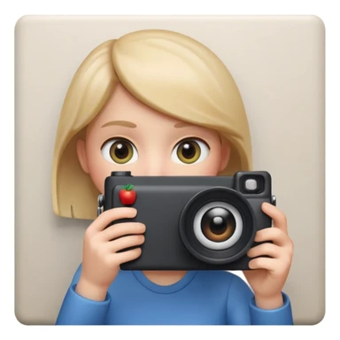Apple Memoji style, person peeking from behind a wall, 
holding a camera, sneaky expression, one eye visible, 
smooth 3D render, soft gradients, white background, square format
 sticker
