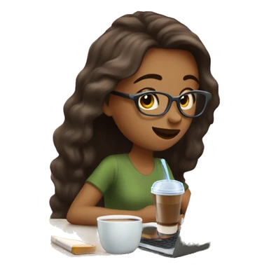 Girl drink ice coffee during study on laptop  sticker
