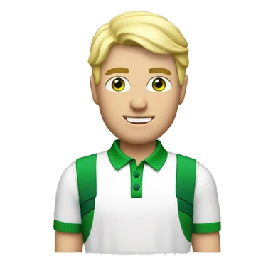 Men with blond hair, green eye, wearing white and green golf outfit. Playing golf sticker