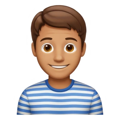 “Cartoony emoji avatar man, tanned skin, short wavy hair, wearing a striped shirt, smiling, clean turquoise background.” sticker