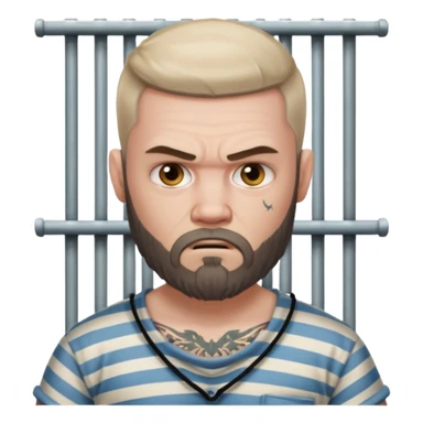angry tattooed bearded white boy male prisoner with prison cell bg sticker