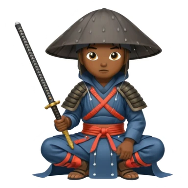Samurais in Hat, Samurai kneeling under rain hat sticker