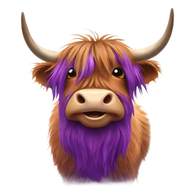 happy highland cow with purple fur sticker