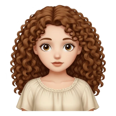 aesthetic white girl with medium brown long curly hair and black eyes  , cream flowy top sticker