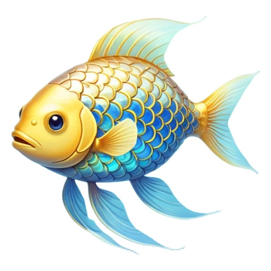 Shimmering golden fish transforming into an omega-3 symbol as it swims toward a luminous brain. Radiant neural pathways extend from the brain, meeting the flowing golden energy from the fish. All elements emit a soft ethereal glow with subtle blue undertones. sticker