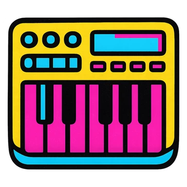 A MIDI keyboard in Pop Colors style, vibrant and colorful, with a retro feel, bright neon colors, bold outlines, and a playful design. sticker
