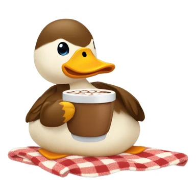 Duck with a cup of hot cocoa and a blanket around the ducks body sticker