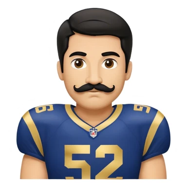 Chill guy in LA Rams jersey  with nu.ber 52. Black hair black mustache  sticker