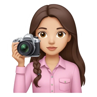 latin girl with long brunette hair light pink shirt and nikon camera sticker