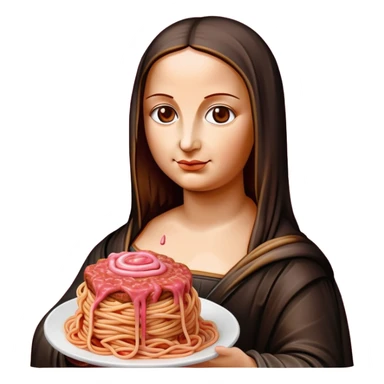 monalisa made of SPAM meat holding pink dripping sauce spaghetti portrait sticker