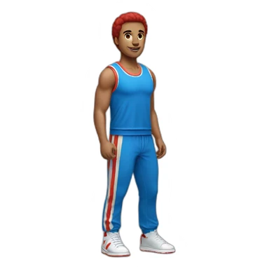 retro 70s blue and red gym clothes for a modern white uni male student sticker
