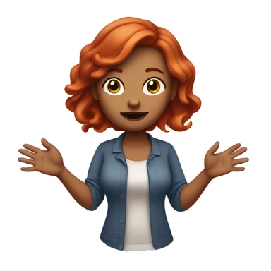 🤷‍♀️ woman shrugs and throws up her hands (like saying i don't know), darker red hair, light skin, white background sticker