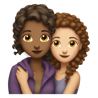 Girl with long straight brown hair hugging a women with short curly brown hair lesbians  sticker