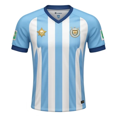 Emoji of an Argentine football jersey, light blue and white stripes, 3 stars, high quality, 3D style sticker