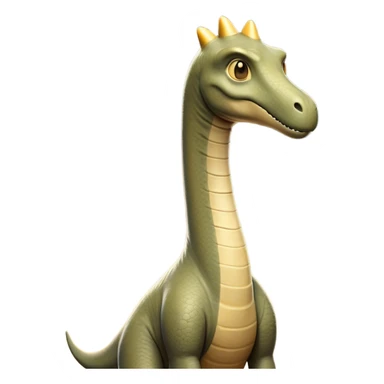 Cinematic Noble Brachiosaurus Portrait Emoji, Poised and majestic, with a towering, elongated neck stretching gracefully from a robust, column-like body, a small, gentle head with curious eyes, and subtle, textured skin in earthy tones, Simplified yet sharply defined features, highly detailed, glowing with a soft, golden radiance, high shine, intelligent and serene, stylized with an air of prehistoric grandeur, focused and calm, soft glowing outline, capturing the essence of a watchful and confident Brachiosaurus that appears ready to gracefully emerge from the screen with effortless power! sticker