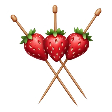 wooden skewer with three strawberries coated in shiny sugar glaze sticker