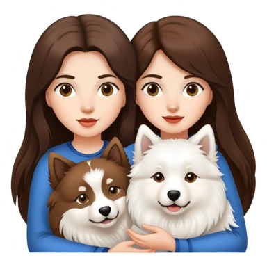 Two long hair brunette girls and two Samoyeds in their hands sticker