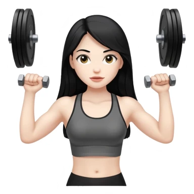 Pale girl with long black hair lifting weights sticker