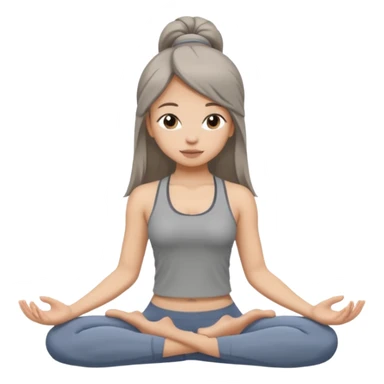 a girl doing yoga, she is wearing a grey fit and she has dark straight and loose hair.  sticker