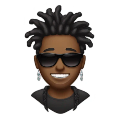 black man with freeform dreadlocks, black sunglasses and diamond teeth sticker