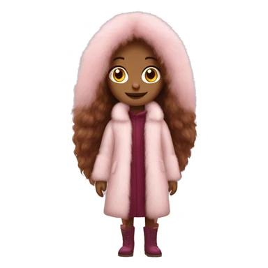 Burgundy long haired girl wearing Pale pink full length fur coat sticker