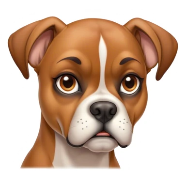 Cinematic Meme-Worthy Grumpy Fawn Boxer Dog Portrait Emoji, Head held high but eyes filled with dramatic disappointment, smooth fawn fur with a furrowed brow forming an unmistakable scowl, floppy ears slightly angled back in disapproval, piercing brown eyes glaring with pure exasperation, Simplified yet hilariously over-exaggerated features, highly detailed, glowing with an aura of supreme annoyance, high shine, exhausted yet judgmental, stylized with an almost regal pettiness, bright but brooding, soft glowing outline, capturing the essence of a guardian that has seen it all and is thoroughly unimpressed, so meme-worthy it feels like it could instantly become the next viral sensation of grumpiness! sticker