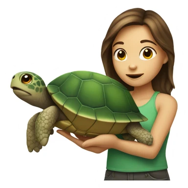 girl of brown hair with a turtle in her hands sticker
